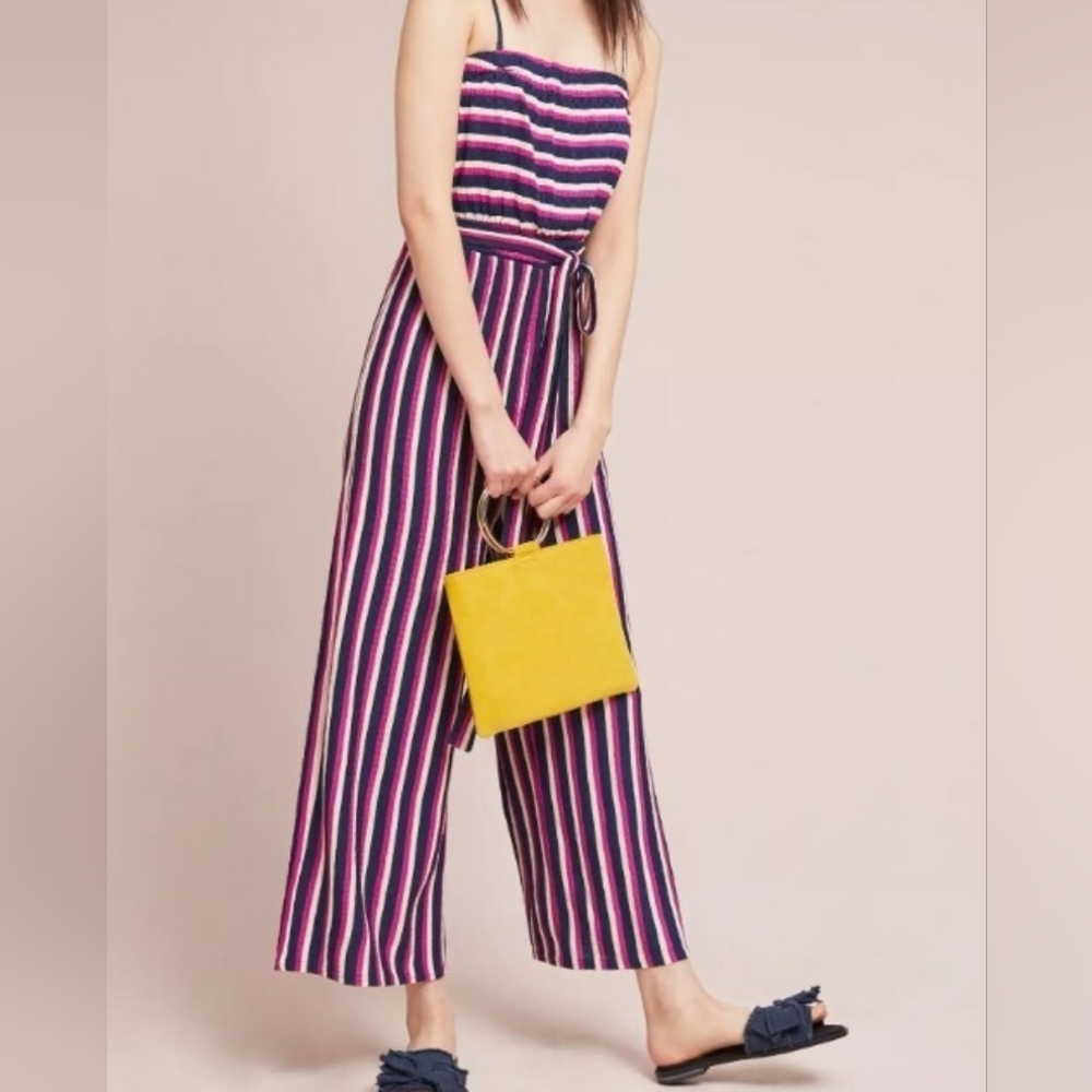 Maeve Daydream Striped Jumpsuit Size XXs Navy Pink Strapless Anthropologie
